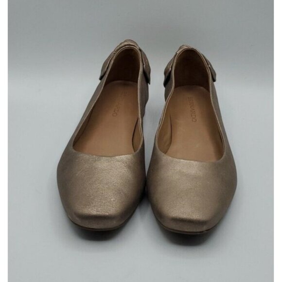 Bernardo Women Eloise Leather Bow Ballet Flat 7 Platinum Distressed Leather Gold - Picture 3 of 16